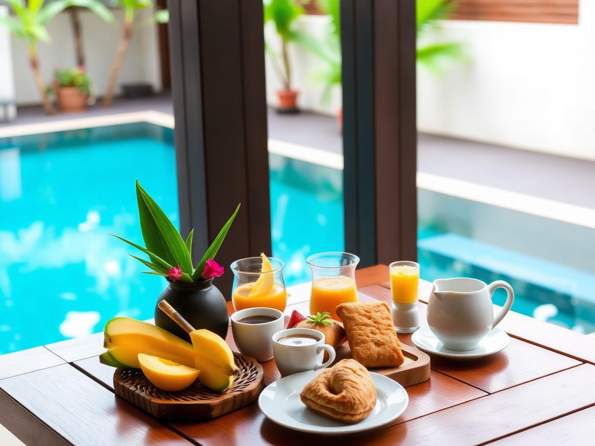 Tropical breakfast by the pool